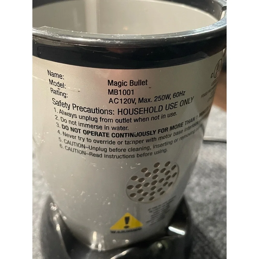 Magic Bullet MB1001 Personal Blender Replacement Motor Base Silver Black 250W